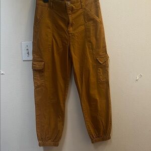 Chocolate .solid color cargo pocket elastic casual !!